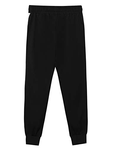 Irevial Pantalones niños de 100% algodón, Pantalones de Chándal para Niños de Cintura elástica con cordón,Pantalón Largo Deportivo con Bolsillos, para Cole/Correr/en casa，Negro，14 años