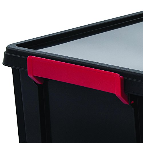 Iris Ohyama, caja apilable de almacenamiento con tapa - Multi Box - MBX-38, plástico, negro / rojo / claro, 38 L, 45,3 x 34,8 x 34,3 cm