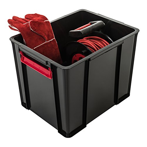 Iris Ohyama, caja apilable de almacenamiento con tapa - Multi Box - MBX-38, plástico, negro / rojo / claro, 38 L, 45,3 x 34,8 x 34,3 cm