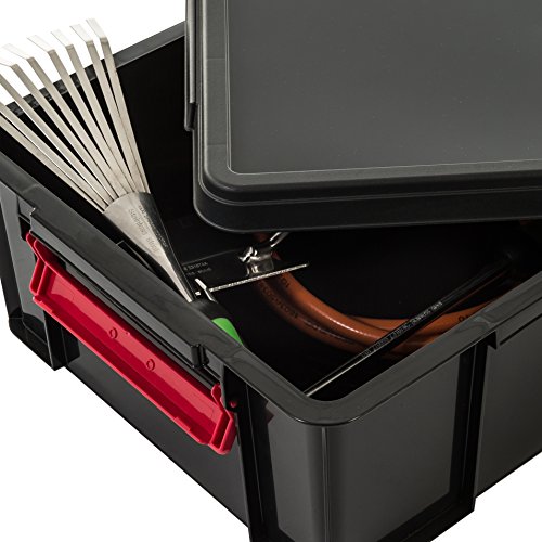 Iris Ohyama, caja apilable de almacenamiento con tapa - Multi Box - MBX-38, plástico, negro / rojo / claro, 38 L, 45,3 x 34,8 x 34,3 cm