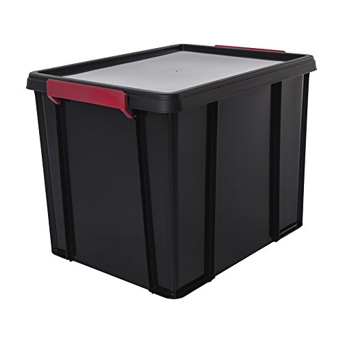 Iris Ohyama, caja apilable de almacenamiento con tapa - Multi Box - MBX-38, plástico, negro / rojo / claro, 38 L, 45,3 x 34,8 x 34,3 cm