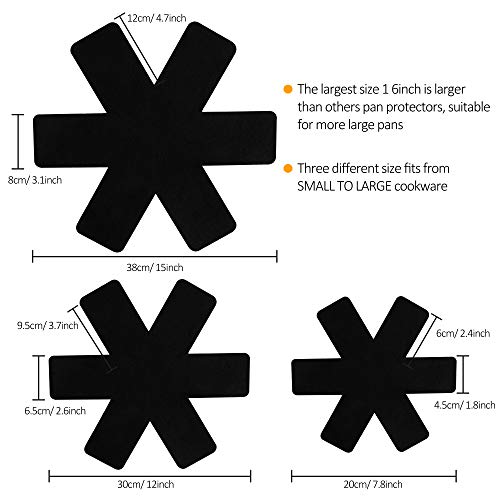 ISIYINER Protectores de Sartenes y Ollas Antideslizante Separador Sartenes para Cacerolas Cacerolas Sartenes de Gres Negro 12 Piezas