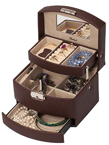 IsmatDecor Joyero de Cuero Artificial, Caja para Joyas, Pulseras, Pendientes, Anillos - S501D (Marrón)