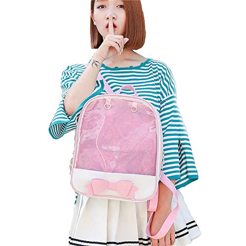 Ita Bag Mochila para niñas de piel de caramelo lindo bolso de la escuela bolsa de verano bolsa de playa bolso bolso bolso bolso con lazo transparente ventanas para decoración DIY, color Rosa, talla 33