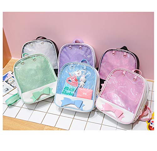 Ita Bag Mochila para niñas de piel de caramelo lindo bolso de la escuela bolsa de verano bolsa de playa bolso bolso bolso bolso con lazo transparente ventanas para decoración DIY, color Rosa, talla 33