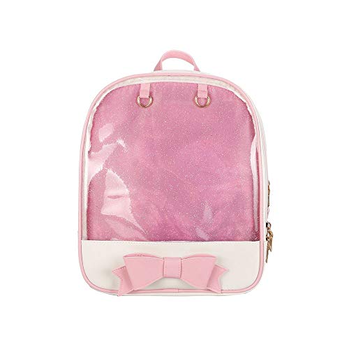 Ita Bag Mochila para niñas de piel de caramelo lindo bolso de la escuela bolsa de verano bolsa de playa bolso bolso bolso bolso con lazo transparente ventanas para decoración DIY, color Rosa, talla 33