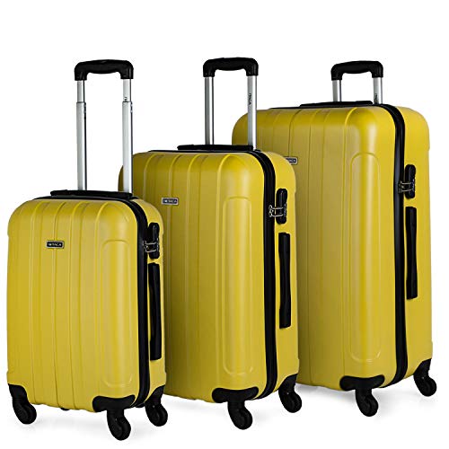 ITACA - Juego Maletas de Viaje Rígidas 4 Ruedas Trolley 55/64/73 cm ABS. Resistentes Cómodas Prácticas y Ligeras. Pequeña Cabina Mediana y Grande 771100, Color Amarillo