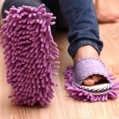 Itian 1 par - Las Slipper microfibra fregona - Generic casa piso pulido limpieza polvo pie calcetines calzado Mop Zapatillas (morado)