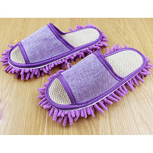 Itian 1 par - Las Slipper microfibra fregona - Generic casa piso pulido limpieza polvo pie calcetines calzado Mop Zapatillas (morado)