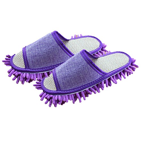 Itian 1 par - Las Slipper microfibra fregona - Generic casa piso pulido limpieza polvo pie calcetines calzado Mop Zapatillas (morado)