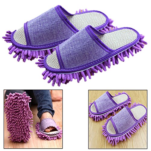 Itian 1 par - Las Slipper microfibra fregona - Generic casa piso pulido limpieza polvo pie calcetines calzado Mop Zapatillas (morado)