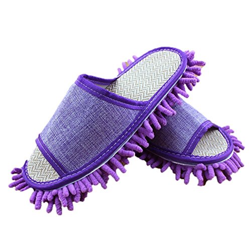 Itian 1 par - Las Slipper microfibra fregona - Generic casa piso pulido limpieza polvo pie calcetines calzado Mop Zapatillas (morado)