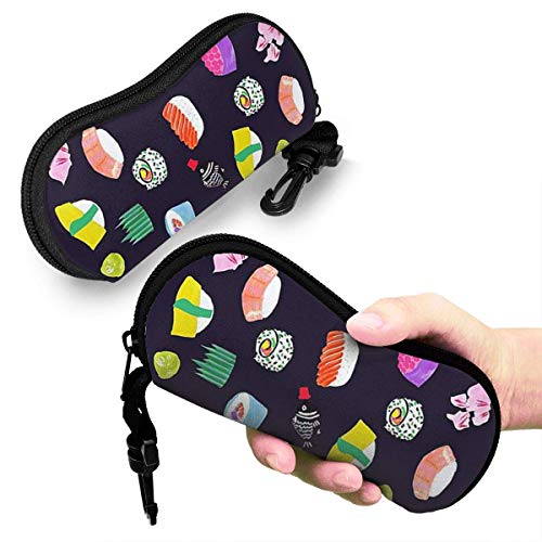 IUBBKI Estuche blando para gafas de sol Estuche ultraligero con cremallera de neopreno para anteojos con clip para cinturón, Sushi japonés