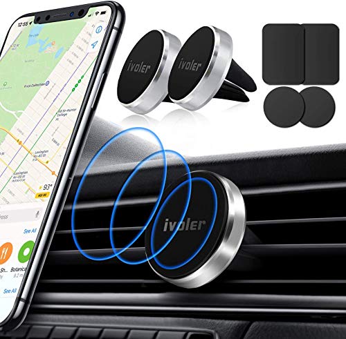 ivoler 2 pack Soporte Magnético Móvil Coche Soporte Iman Móvil Coche para Rejilla del Aire,360°Rotación Soporte Iman Coche para iPhone 7/6s/6/5,Samsung Note8/S8,Xiaomi,BQ,LG - Plata