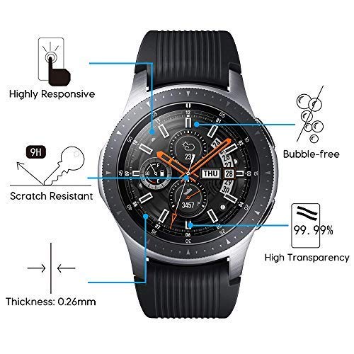 ivoler [4 Unidades] Protector de Pantalla para Samsung Galaxy Watch 46mm / Samsung Gear S3 Frontier / S3 Classic, Cristal Vidrio Templado Premium [Dureza 9H] [Anti-Arañazos] [Sin Burbujas]