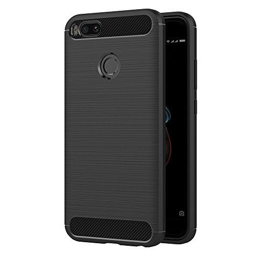 ivoler Funda para Xiaomi Mi A1, Diseño de Fibra de Carbon Ultra Fina TPU Silicona Carcasa Fundas Protectora con Shock- Absorción - Negro