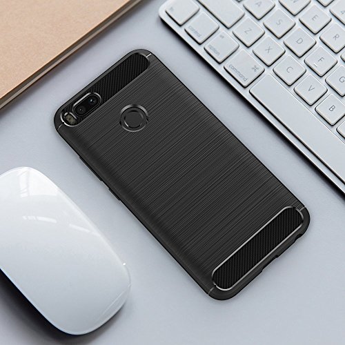 ivoler Funda para Xiaomi Mi A1, Diseño de Fibra de Carbon Ultra Fina TPU Silicona Carcasa Fundas Protectora con Shock- Absorción - Negro