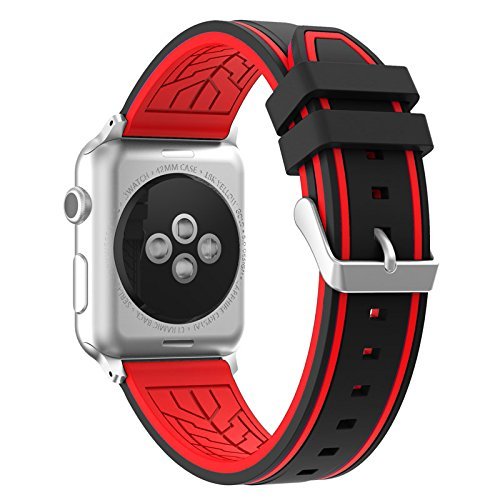 IvyLife Correa de Reemplazo Compatible con Apple Watch 42mm iWatch Series 4/3/2/1, Correa Ajustable de Repuesto de Silicona para iWatch, Negro y Rojo