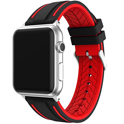 IvyLife Correa de Reemplazo Compatible con Apple Watch 42mm iWatch Series 4/3/2/1, Correa Ajustable de Repuesto de Silicona para iWatch, Negro y Rojo