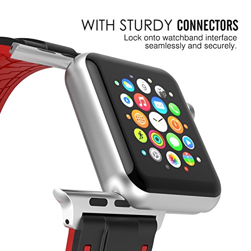 IvyLife Correa de Reemplazo Compatible con Apple Watch 42mm iWatch Series 4/3/2/1, Correa Ajustable de Repuesto de Silicona para iWatch, Negro y Rojo