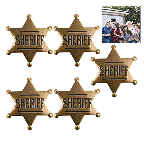 iwobi 5 Piezas Estrella del Sheriff Insignia de Sheriff para Niños Broche de Vaquero Occidental para Halloween Favores de Fiesta Prop de Disfraz