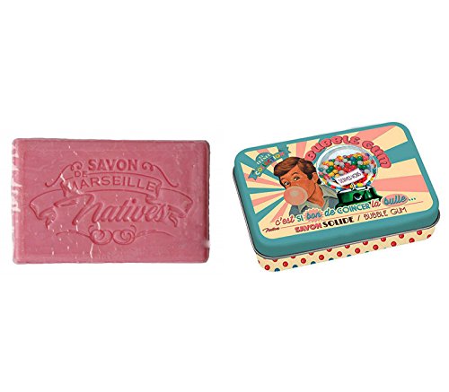 Jabon de Marsella + Caja Metalica Vintage Aroma CHICLE FRESA BUBBLE GUM 100gr 611240 7101