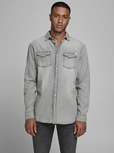 Jack & Jones Jjesheridan Shirt L/s Camisa Vaquera, Gris (Light Grey Denim Fit:Slim), Medium para Hombre