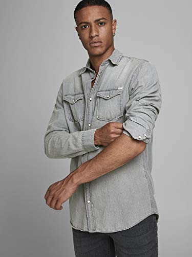 Jack & Jones Jjesheridan Shirt L/s Camisa Vaquera, Gris (Light Grey Denim Fit:Slim), Medium para Hombre