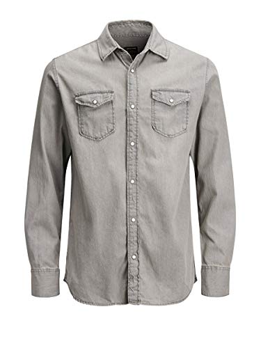 Jack & Jones Jjesheridan Shirt L/s Camisa Vaquera, Gris (Light Grey Denim Fit:Slim), Medium para Hombre