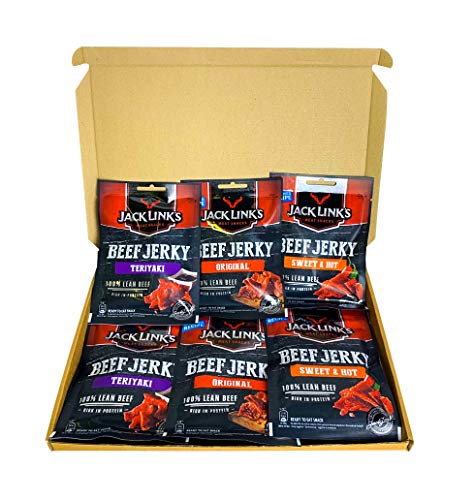 Jack Link's Beef Jerky 6 Pack Selection Gift Box - Original, Peppered, Sweet and Hot & Teriyaki - Hamper Exclusive To Burmont's