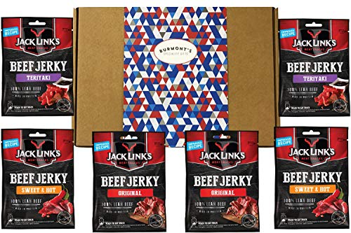 Jack Link's Beef Jerky 6 Pack Selection Gift Box - Original, Peppered, Sweet and Hot & Teriyaki - Hamper Exclusive To Burmont's