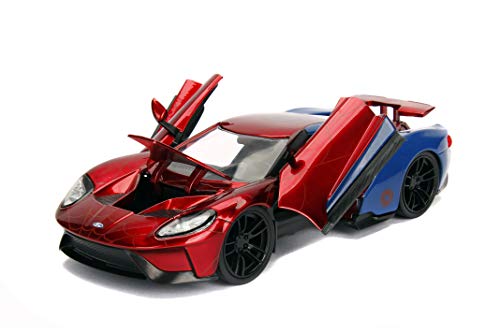 Jada Coche FORD GT 2017 1:24 con figura Spider Man 1/24 DIE CAST Marvel, rojo/azul (Jada Toys 99725)