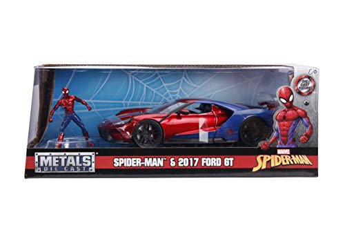 Jada Coche FORD GT 2017 1:24 con figura Spider Man 1/24 DIE CAST Marvel, rojo/azul (Jada Toys 99725)