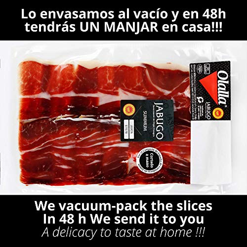 Jamon Iberico de Bellota 100% Iberico DOP Jabugo Summun Pata Negra - Loncheado de Jamon de Jabugo Cortado a mano y Envasados al Vacio - Embutidos Ibericos de Bellota PataNegra DELICATESSEN - 100 gr