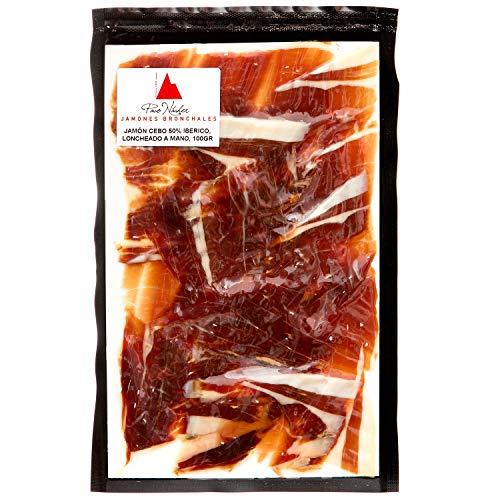 Jamones Bronchales - Jamón Ibérico de Cebo Loncheado a Cuchillo (50% raza ibérica) de Curación Natural en el Secadero más Alto de España, Sierra de Albarracín - 100gr aprox - Curación mínima 24 meses