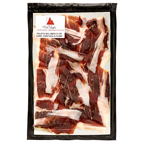 Jamones Bronchales - Paleta Ibérica de Cebo Loncheado a Cuchillo (50% raza ibérica) de Curación Natural en el Secadero más Alto de España - 100gr aprox. - Curación mínima 18 meses