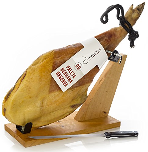 Jamonprive - Paleta Serrana Reserva Qualitas (Jamón Serrano Curado) + Jamonero kit 4.5 - 5 Kg - Paletilla