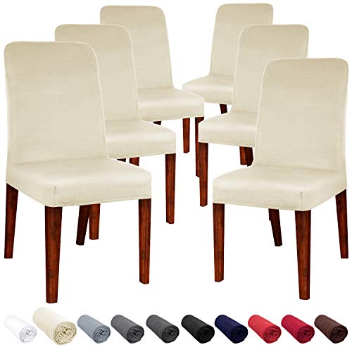 JARITTO Fundas para Sillas de Comedor Elásticas Modernas Cubierta de Silla para Cocina Protectores de Asiento Lavables Extraíbles Decoración para Hotel Restaurante Boda Banquete 6 Piezas (Crema)