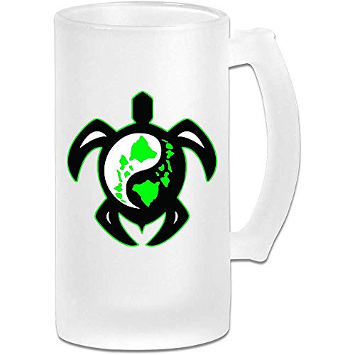 Jarra de cerveza Stein de vidrio esmerilado de tortuga de la isla hawaiana de Yin Yang - Taza de pub personalizada personalizada - Regalo para su bebedor de cerveza favorito