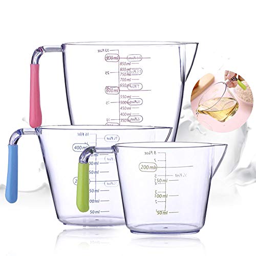 Jarra Medidora,Vaso Medidor,Juego de 3 Taza Medidora Plastico,taza medidora transparente,jarra de medición,jarra medicion transparente,vasos medidores cocina Para Hornear Cocinar Verter Líquido