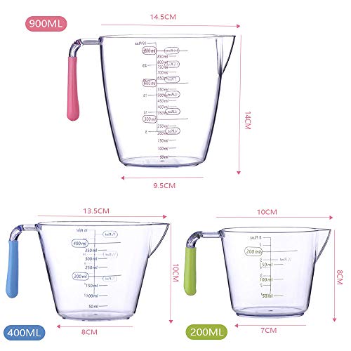 Jarra Medidora,Vaso Medidor,Juego de 3 Taza Medidora Plastico,taza medidora transparente,jarra de medición,jarra medicion transparente,vasos medidores cocina Para Hornear Cocinar Verter Líquido