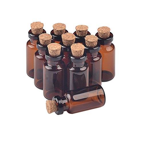 Jarvials 50 botellas de cristal marrón con tapón de corcho, muy especiales y personalizadas (2 ml)