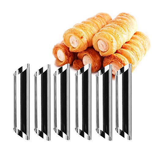 JasCherry 10 Piezas Hornear Tubos para Pastelería de Cuerno de Crema Antiadherente de Acero Inoxidable, Molde de Croissant Forma Diagonal, para Rollos de Crema de Concha de Cruasán