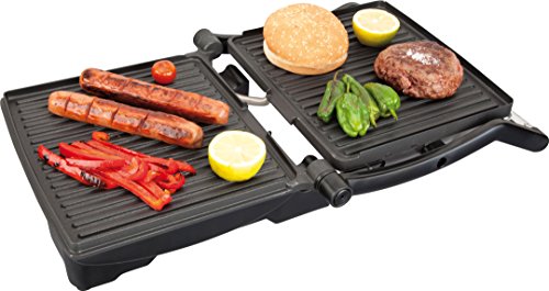 Jata GR494N Grill de Asar Doble, Acero Inoxidable, con Placa Superior Basculante, 1800 W, Plancha, Gris/Negro