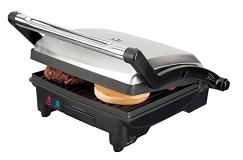 Jata GR494N Grill de Asar Doble, Acero Inoxidable, con Placa Superior Basculante, 1800 W, Plancha, Gris/Negro