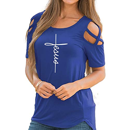 JDBUVYKF Manga Corta para Mujer Camiseta con Estampado De Camiseta Camiseta De Manga Corta con Estampado De Kawaii De Verano Camiseta De Manga Corta Letra L Azul Adecuado para El Uso Diario