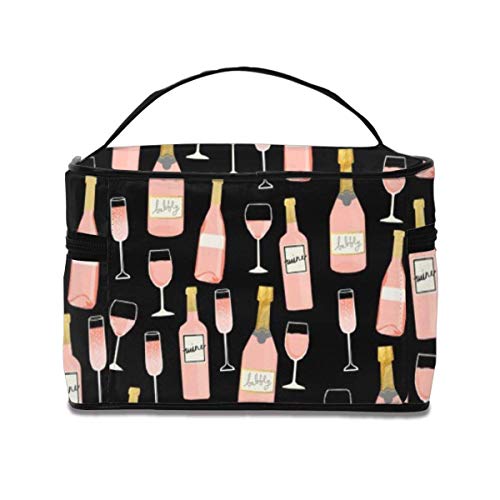 JDYU Rose Champagne Wine Food Fight Ropa Bolsa de Maquillaje Bolsa de cosméticos Grande Estuche de Maquillaje Estuche Organizador Neceser de Viaje para Mujeres