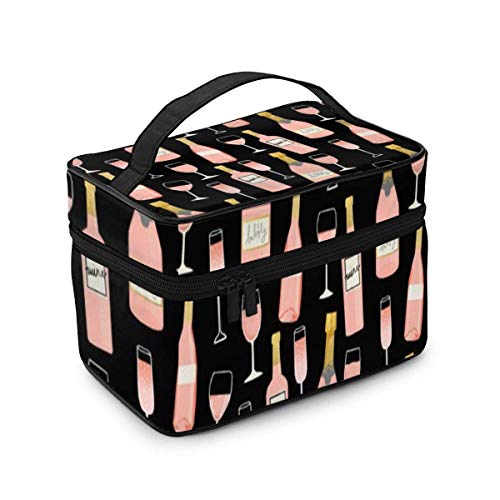 JDYU Rose Champagne Wine Food Fight Ropa Bolsa de Maquillaje Bolsa de cosméticos Grande Estuche de Maquillaje Estuche Organizador Neceser de Viaje para Mujeres