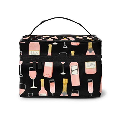 JDYU Rose Champagne Wine Food Fight Ropa Bolsa de Maquillaje Bolsa de cosméticos Grande Estuche de Maquillaje Estuche Organizador Neceser de Viaje para Mujeres