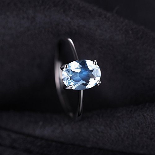 JewelryPalace Anillo de Compromiso para Mujer Plata de ley 925 con 1.5ct Oval Genuino Topacio azul cielo Natural Piedra de nacimiento Solitario Tamaño 11